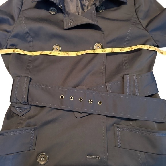 Willi Smith Navy Blue Double Breasted Belted Short Trench Jacket Coat Sz. M - Picture 15 of 16